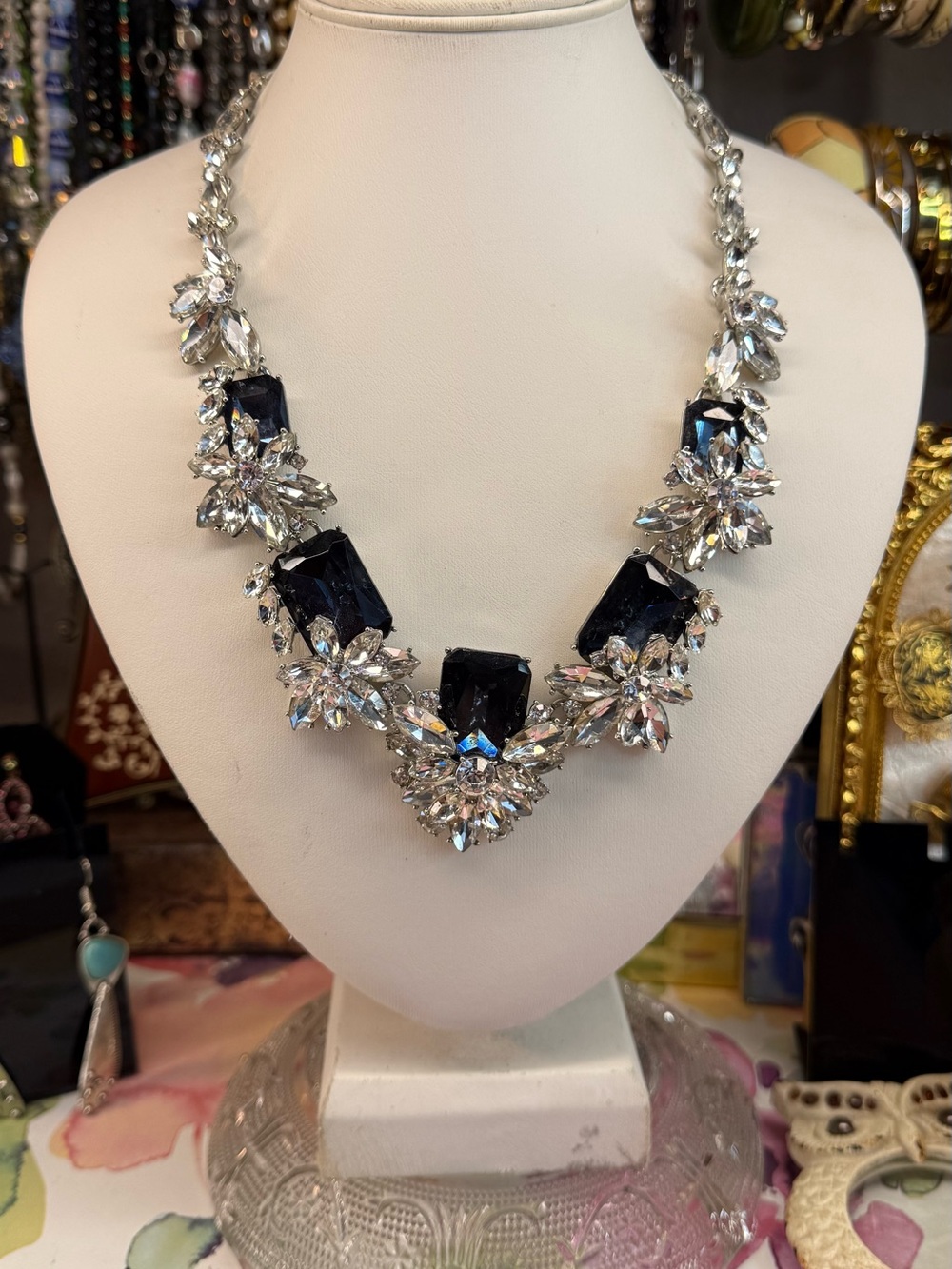 Charter Club Statement Crystal Necklace with sapphire Glass Stones